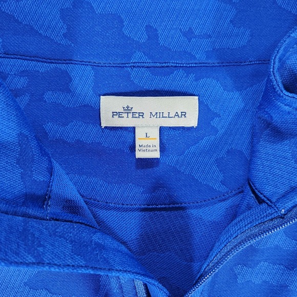 Peter Millar Pullover Mens Large Blue Perth Camo 1/4 Zip Golf Oak Marsh Stretch - Picture 8 of 14